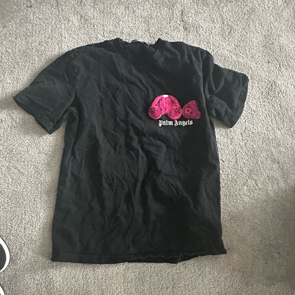 Palm Angels Black Tee with Pink Logo